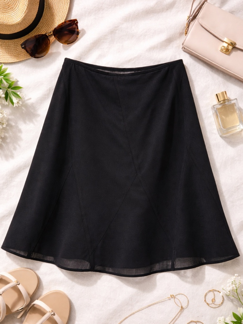 Womens Ann Taylor Skirt Black A Line Flared Classic Flowy Side Zip Feminine Sz 6